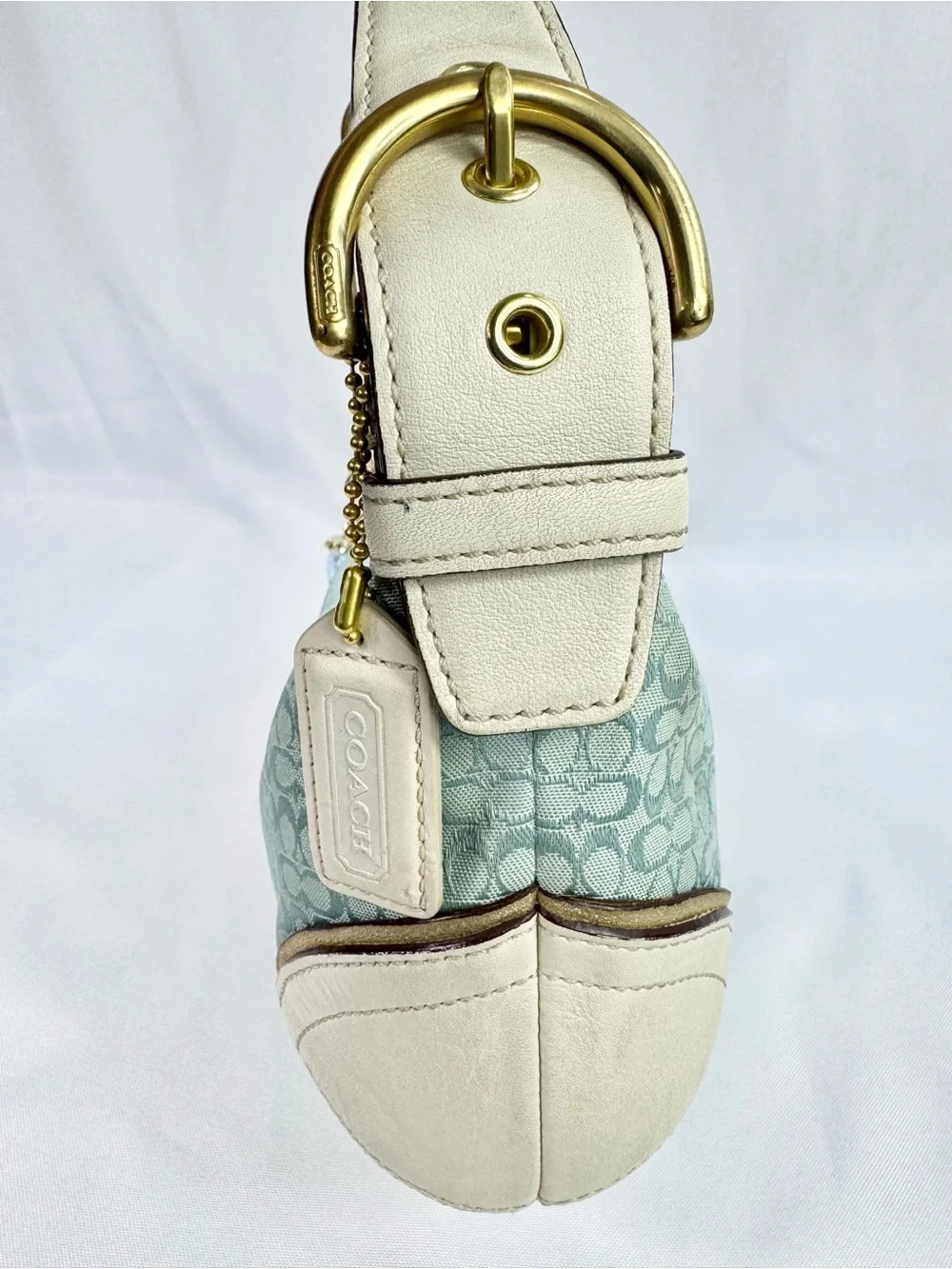 Coach Blue Signature Canvas/White Leather Soho Hobo Bag #1455